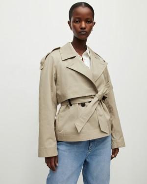 All Saints Beckette Cropped Belted Trench Coat Jas Dames Grijs | 643-PMWIKA